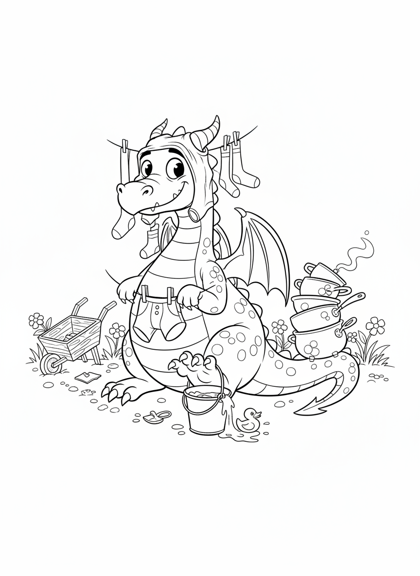 Coloring page: A clumsy dragon (edited: Purple and Green)