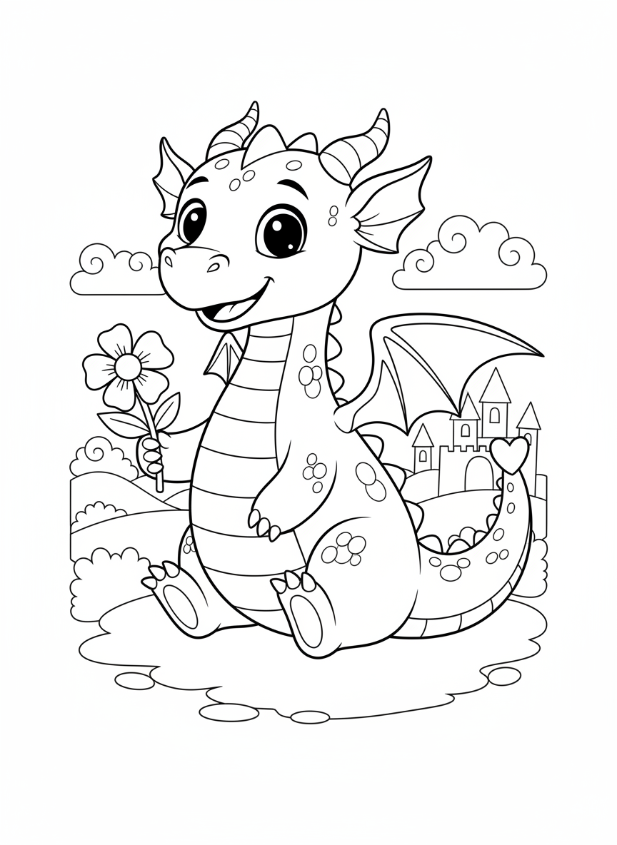 Coloring page: A friendly dragon