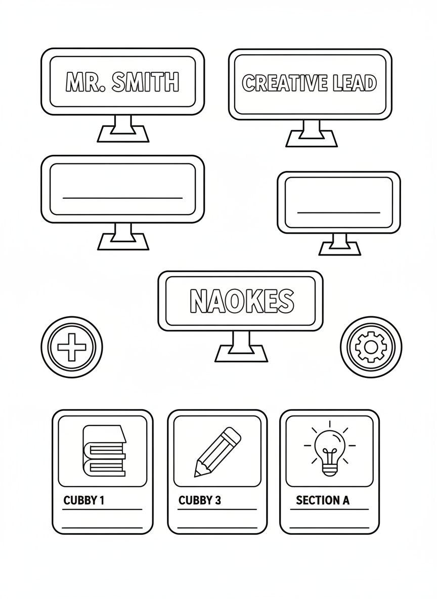 Coloring page: Modern Minimalist desk nameplates and cubby labels