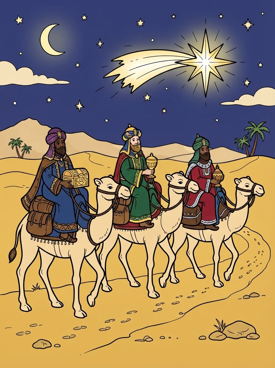 Coloring page: the three wise men following the star (edited: can you color this sheet?)