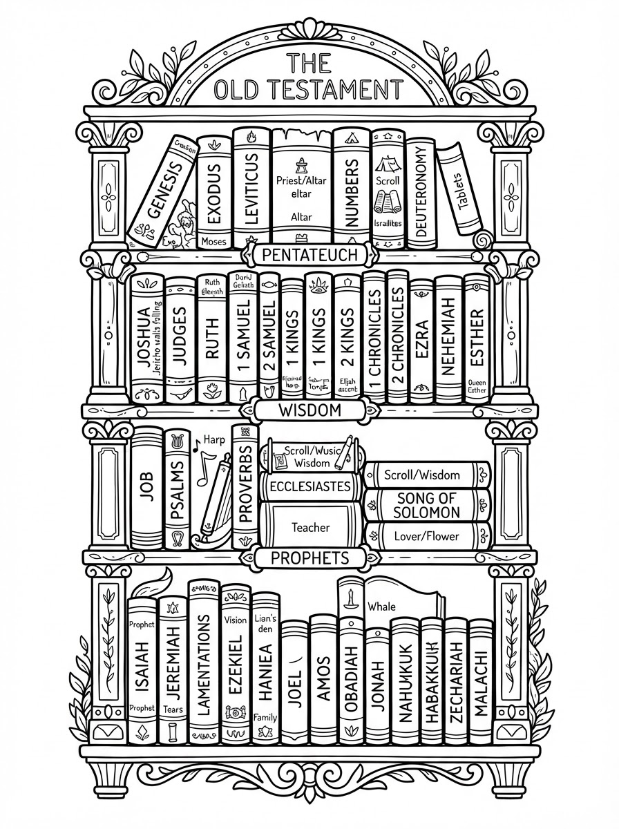 Coloring page: vertical Old Testament books of the Bible