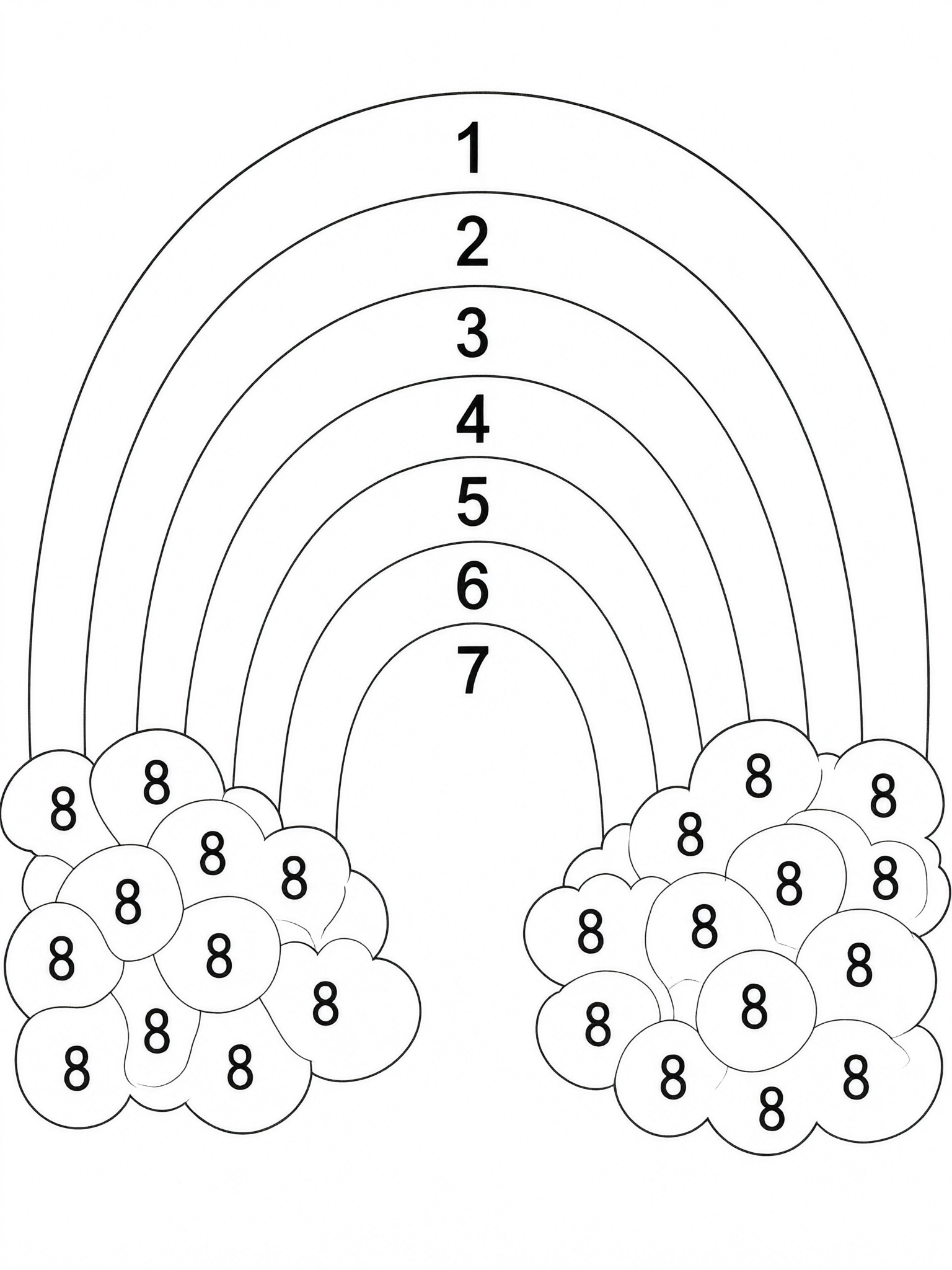 Coloring page: only a rainbow with clouds color by number