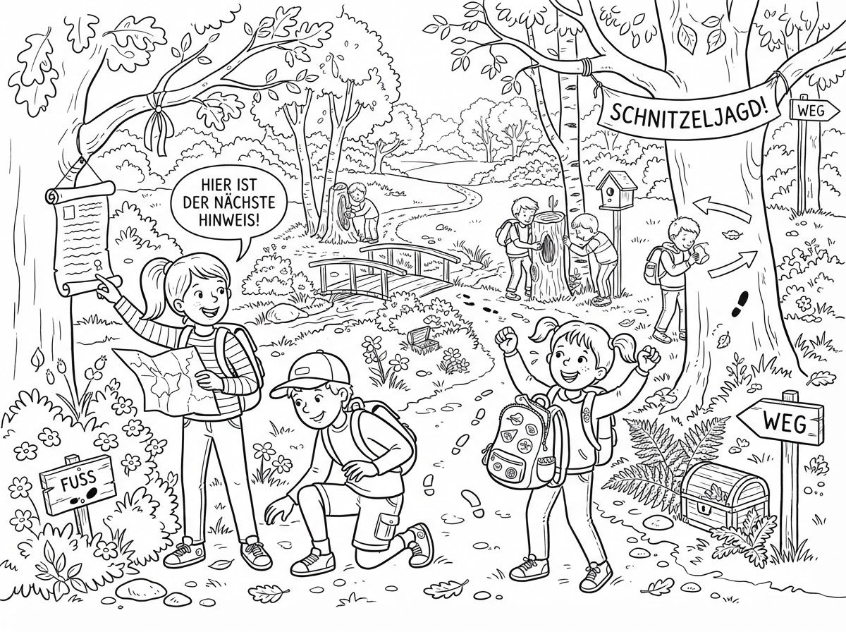 Coloring page: Schnitzeljagd