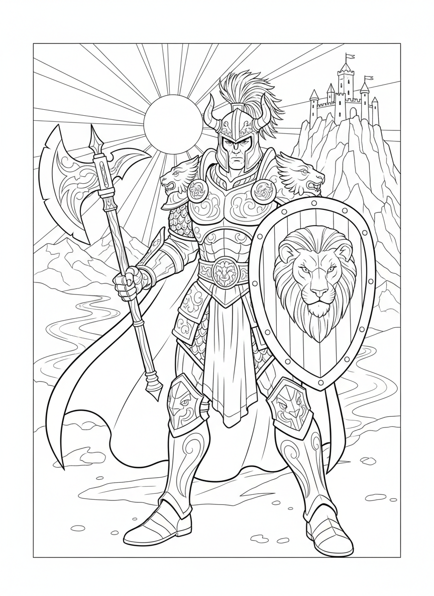 Coloring page: Ein mächtiger Krieger