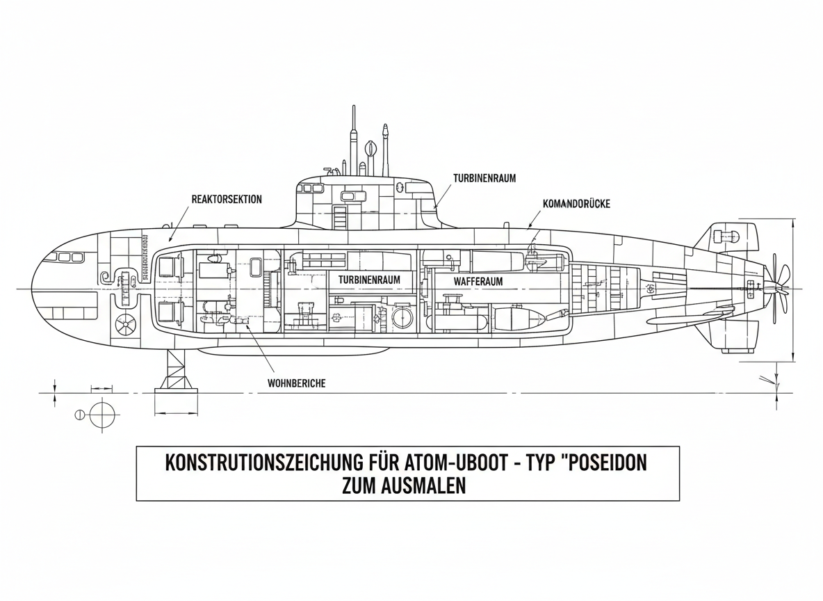 Coloring page: Konstruktionszeichnung für ein Atom-Uboot