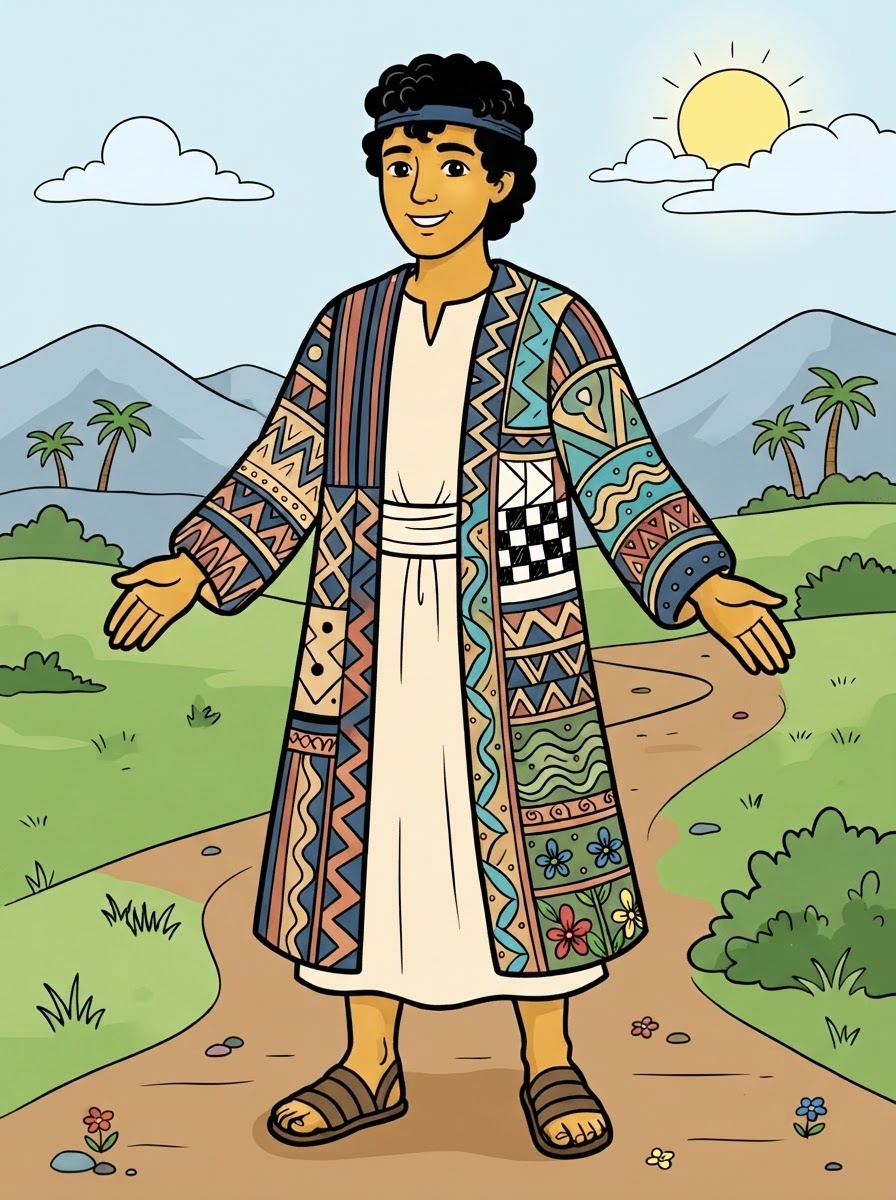 Coloring page: joseph in his coat of many colors (edited: can you remove the sheep) (edited: can you color this sheet)