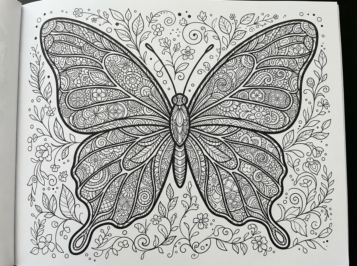 Coloring page: un papillon en dessin  tres compliqué et très dure