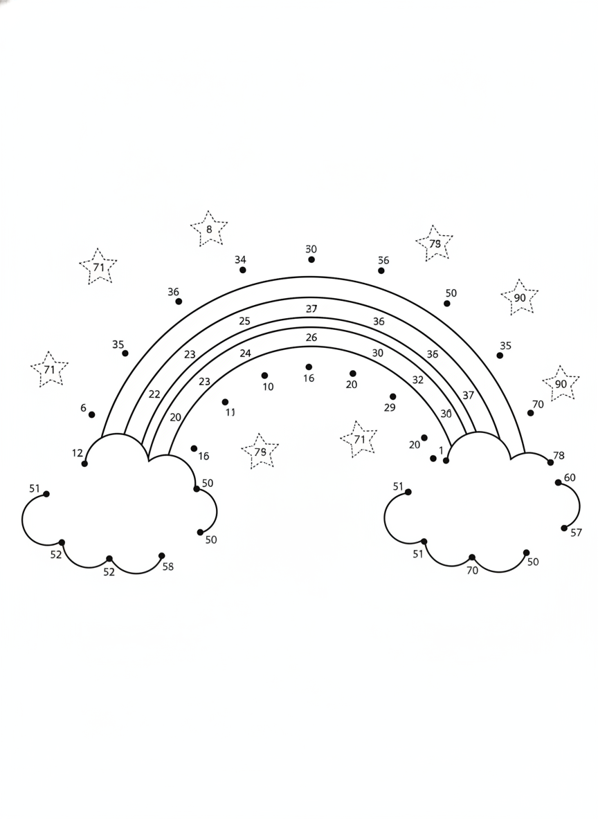 Coloring page: a connect the dots rainbow coloring sheet