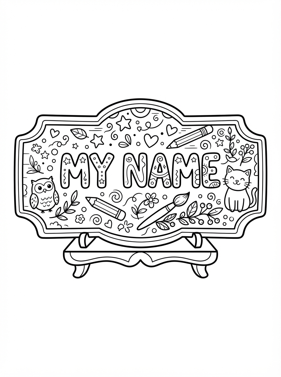 Coloring page: a name plate to colour