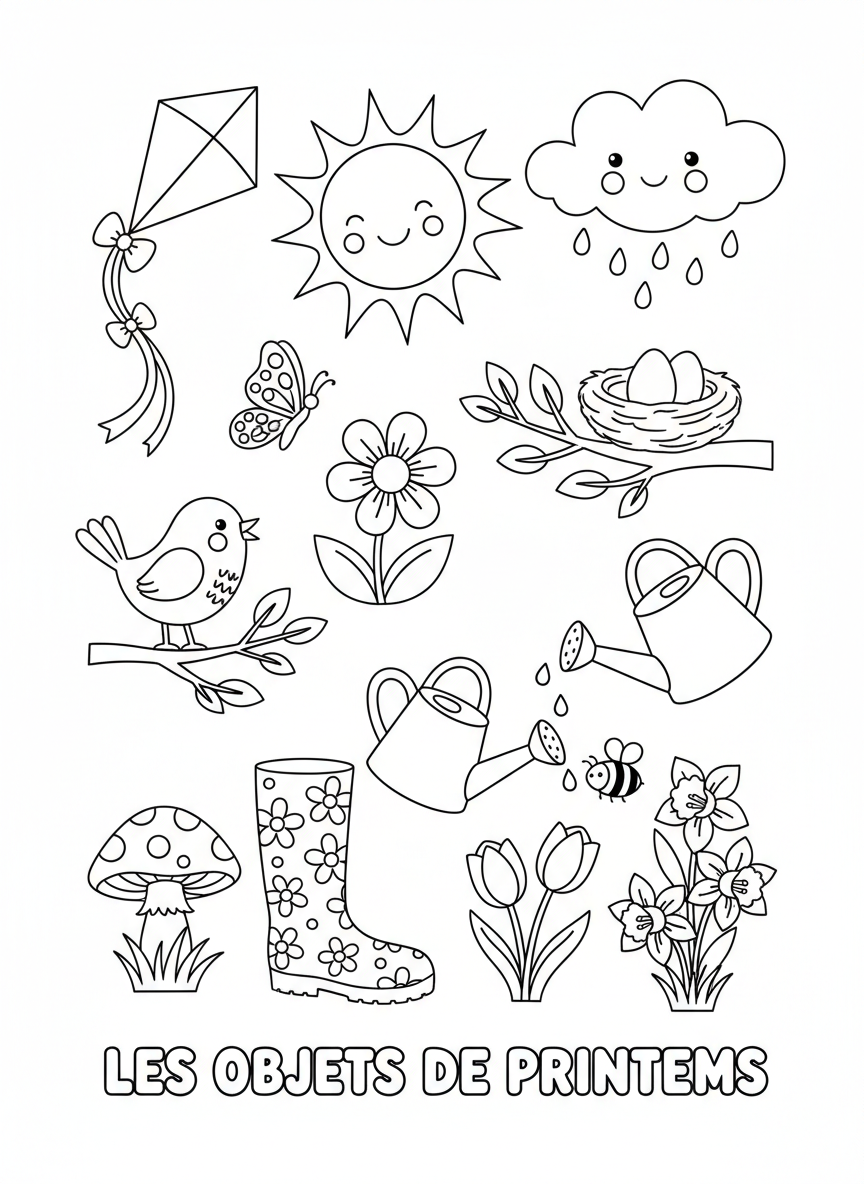 Coloring page: Les objects de printemps