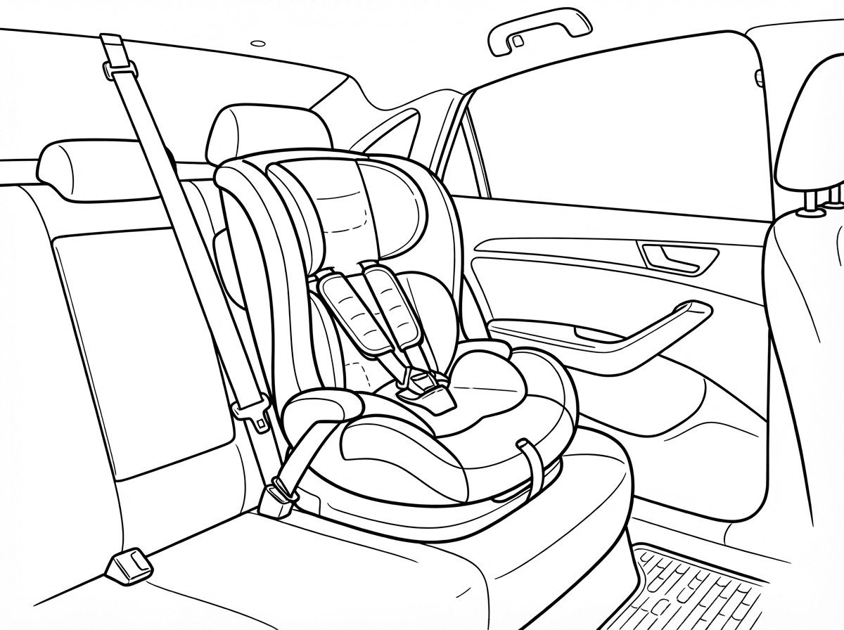Coloring page: un siège auto dans une voiture (edited: Simplifier)