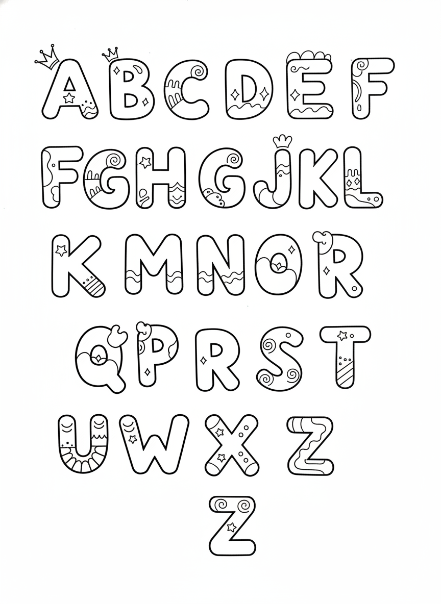 Coloring page: All 26 Alphabet letters from A-Z