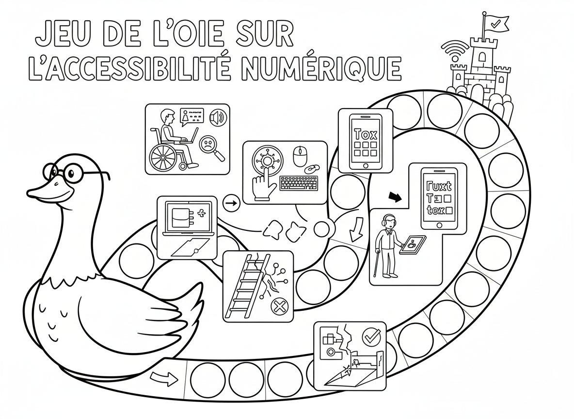 Coloring page: jeu de l'oie sur l'accessibilité Numérique (edited: Simplifier)
