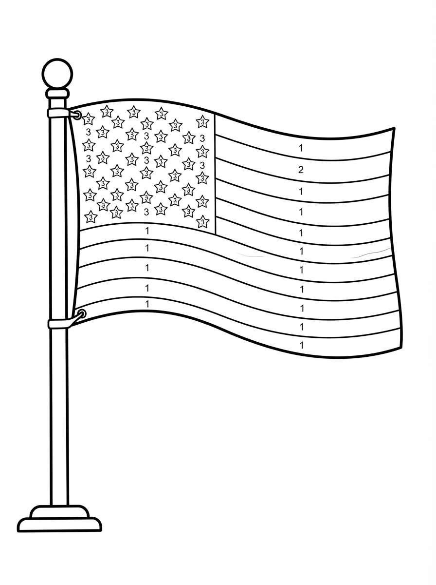 Coloring page: an american flag color by number