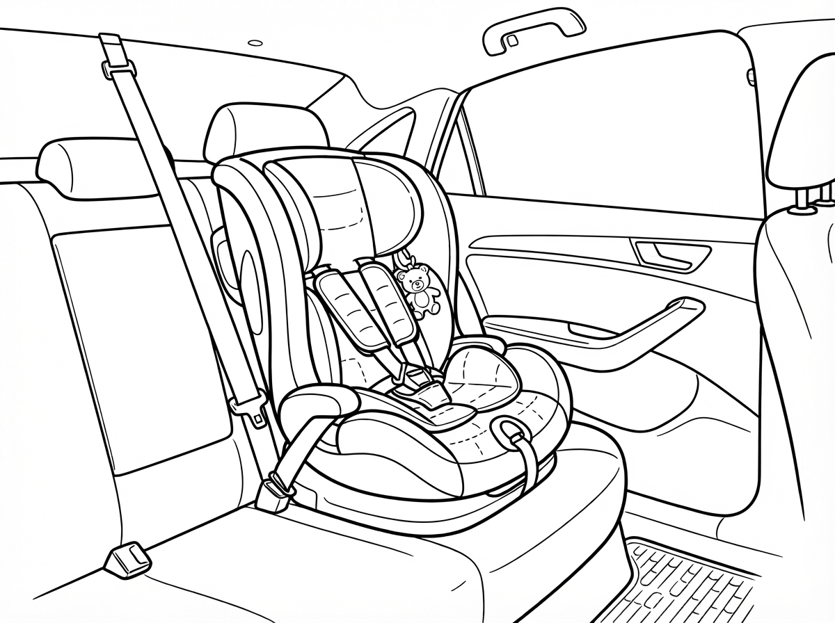 Coloring page: un siège auto dans une voiture (edited: Épaissir les lignes)