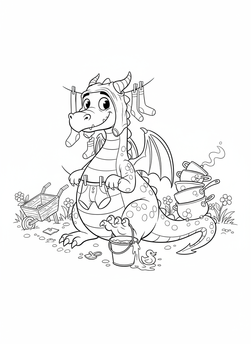 Coloring page: A clumsy dragon