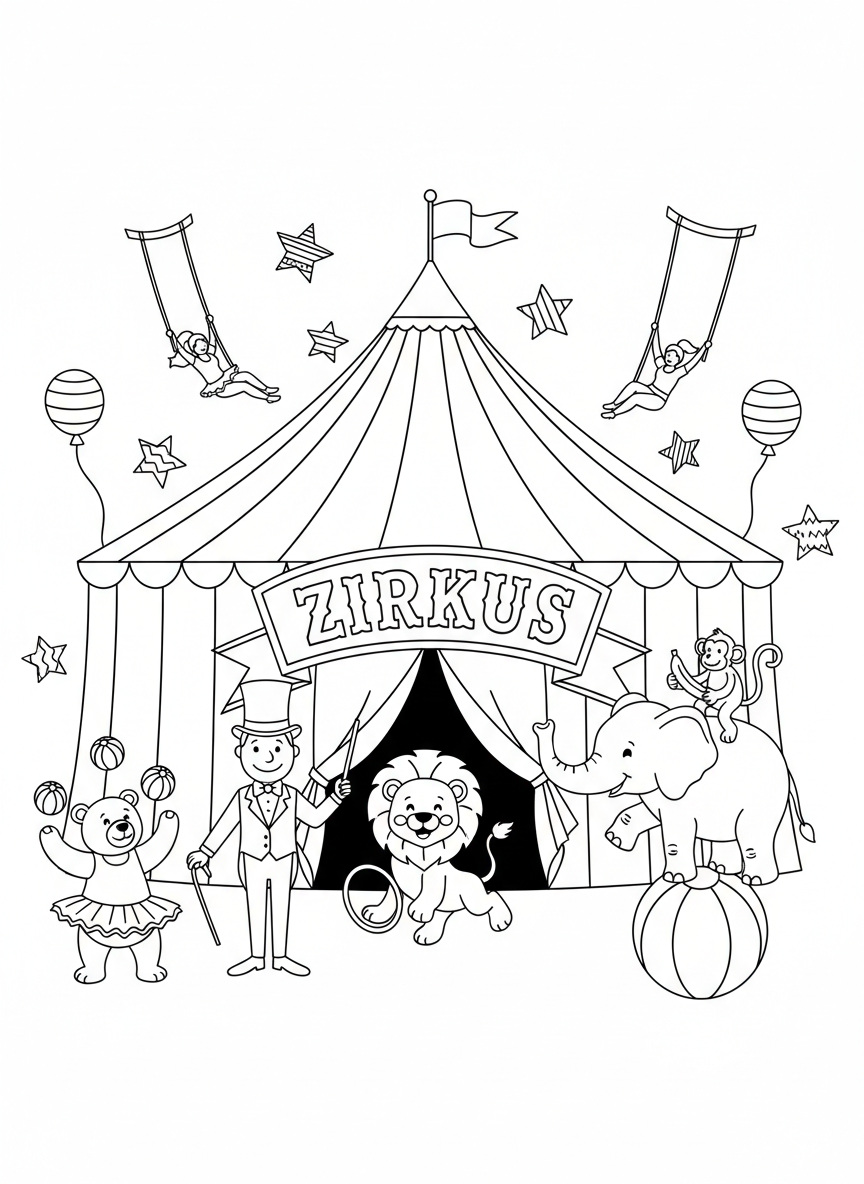Coloring page: Zirkus mit Tieren