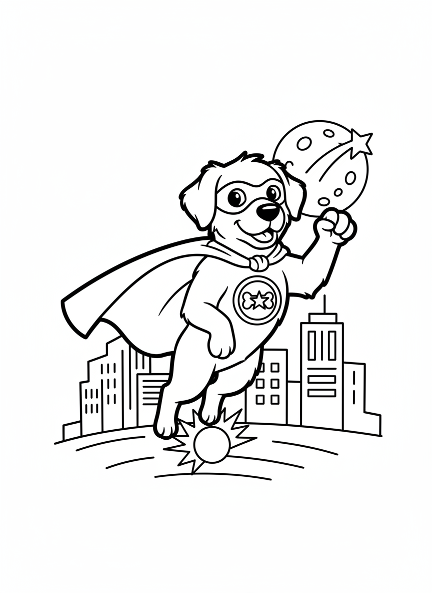 Coloring page: Dog wearing a superhero cape