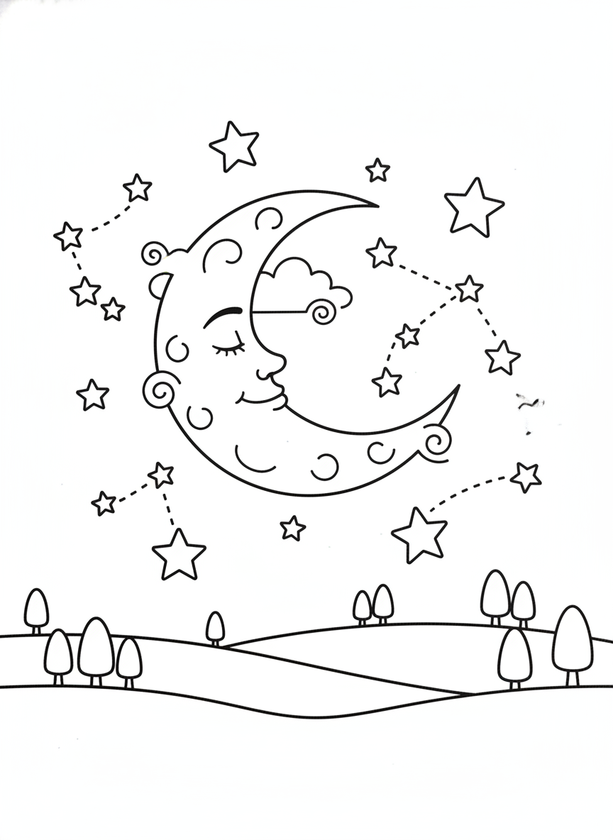 Coloring page: a night sky with stars
