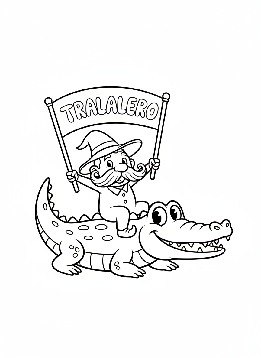 Coloring page: tralalalero over a cocrodile